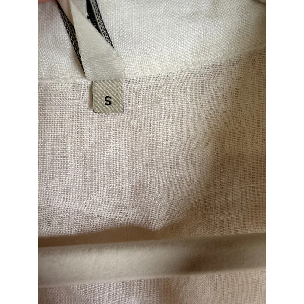 Embellish Tunic Top Womens Small White Excellent Linen Henley Contrast Stitching - Picture 4 of 8